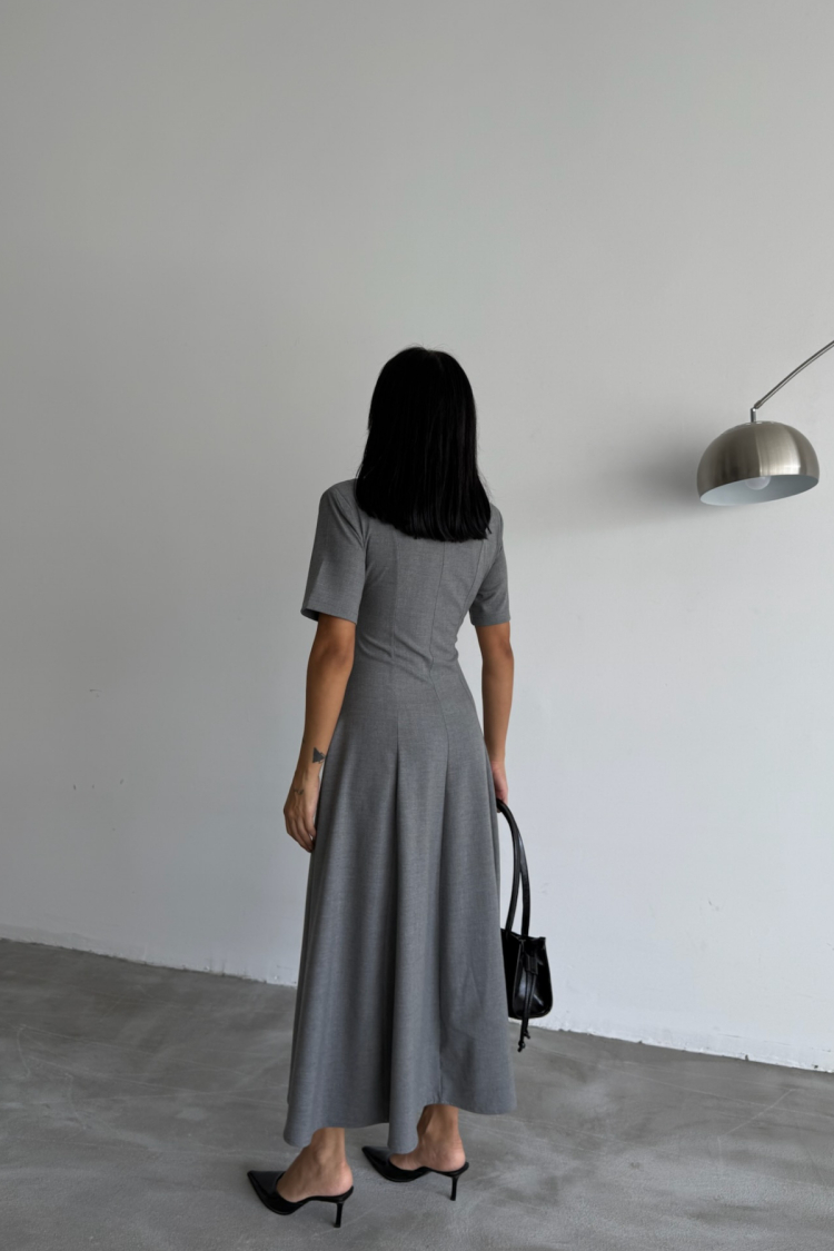 Polyviscose Dress Short Sleeve Collar And Zipper Detailed