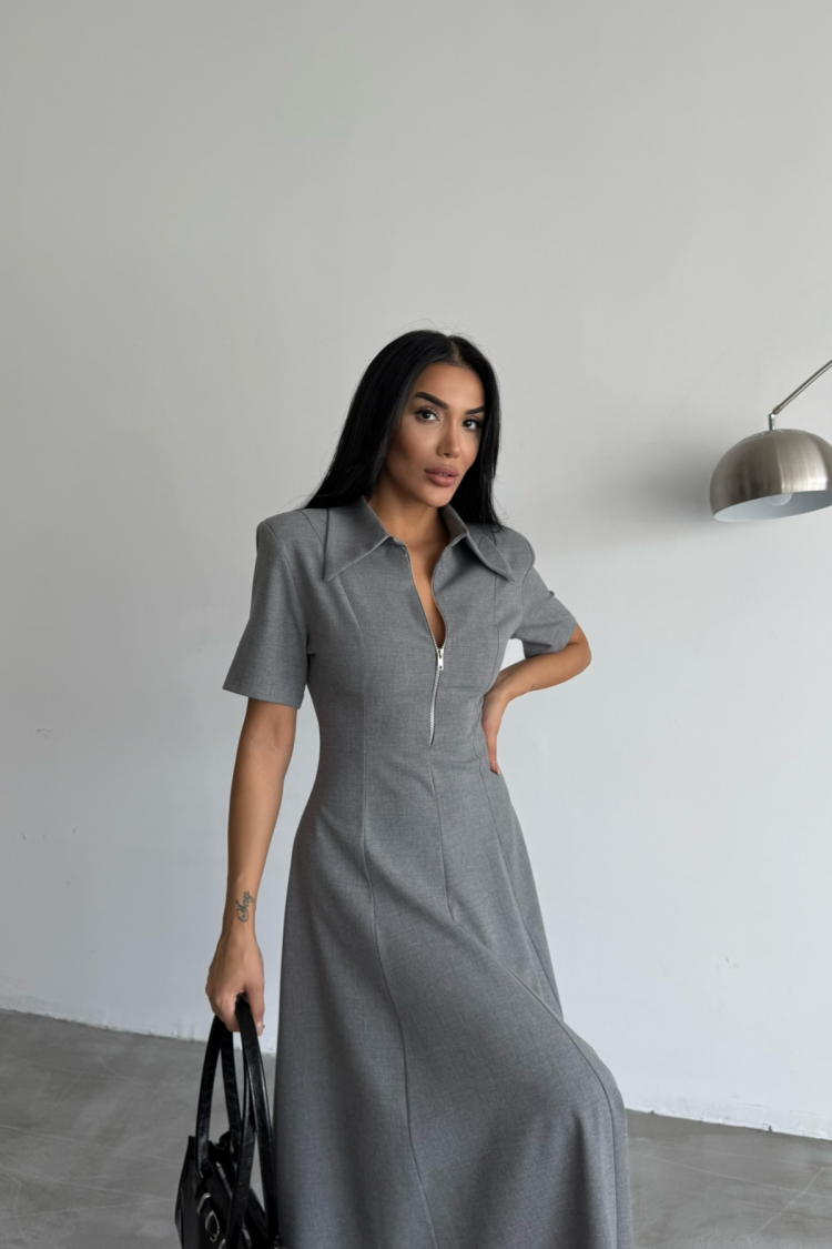 Polyviscose Dress Short Sleeve Collar And Zipper Detailed