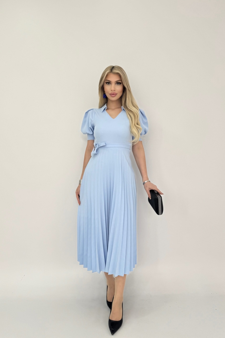 Pleated Dress Short Sleeve V Neck - Miss Janell - Globality Store - Women Clothes Wholesale Turkey