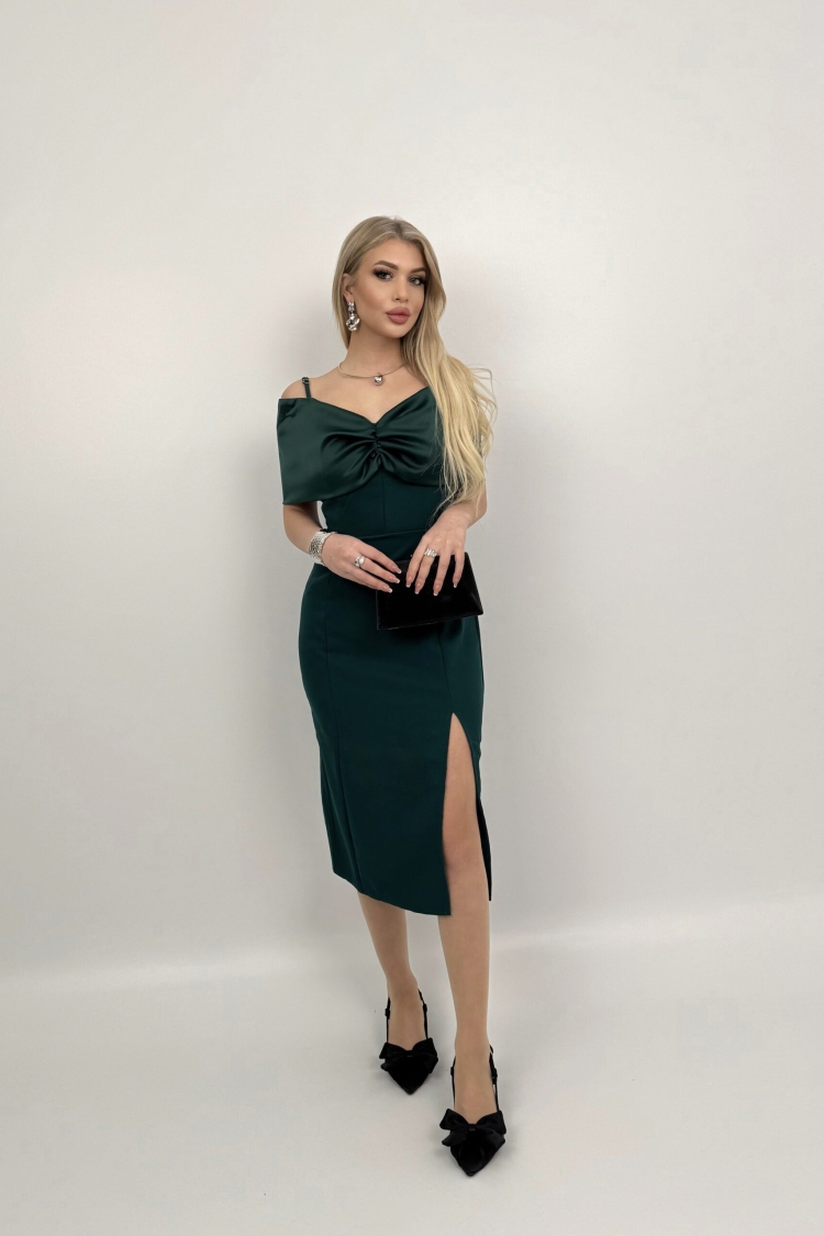 Madonna Zara Satin Collar Slit Dress - Miss Janell - Globality Store - Women Clothes Wholesale Turkey