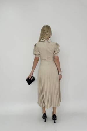 Pleated Dress Short Sleeve V Neck - Miss Janell - Globality Store - Women Clothes Wholesale Turkey