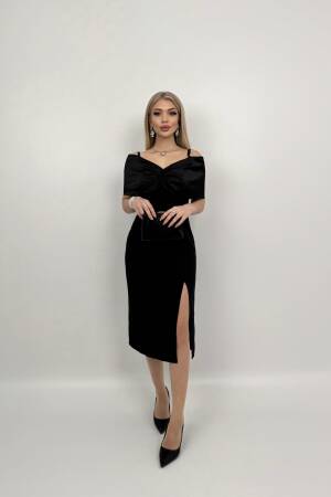 Madonna Zara Satin Collar Slit Dress - Miss Janell - Globality Store - Women Clothes Wholesale Turkey
