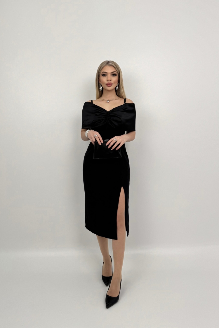 Madonna Zara Satin Collar Slit Dress - Miss Janell - Globality Store - Women Clothes Wholesale Turkey