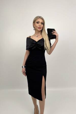 Madonna Zara Satin Collar Slit Dress - Miss Janell - Globality Store - Women Clothes Wholesale Turkey