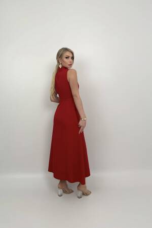 Pearl Buttoned Belted Sleeveless Long Dress - Miss Janell - Globality Store - Women Clothes Wholesale Turkey