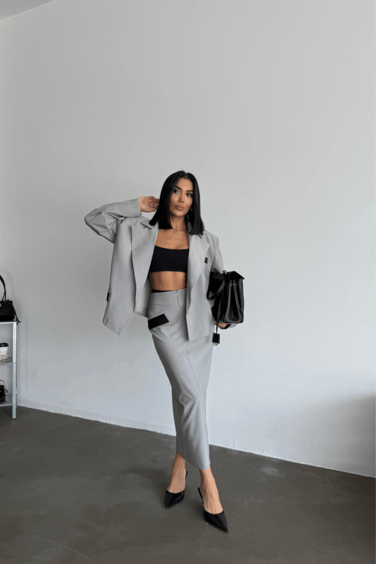 Crop Jacket Skirt Set