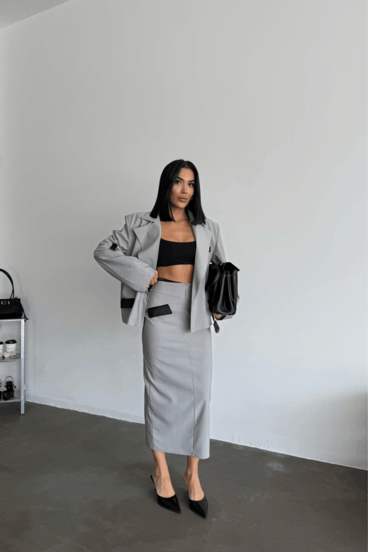 Crop Jacket Skirt Set