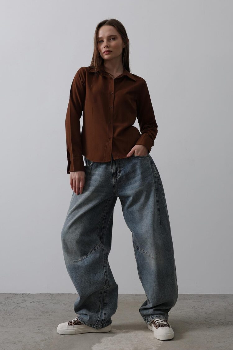 Balloon Cut Pants - Blue - Reyon - Globality Store - Women Clothes Wholesale Turkey