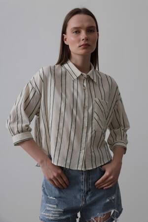 Striped Short Shirt - Multicolor - Reyon - Globality Store - Women Clothes Wholesale Turkey