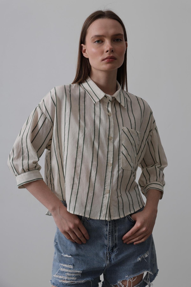 Striped Short Shirt - Multicolor - Reyon - Globality Store - Women Clothes Wholesale Turkey