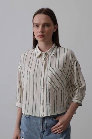 Striped Short Shirt - Multicolor - Reyon - Globality Store - Women Clothes Wholesale Turkey