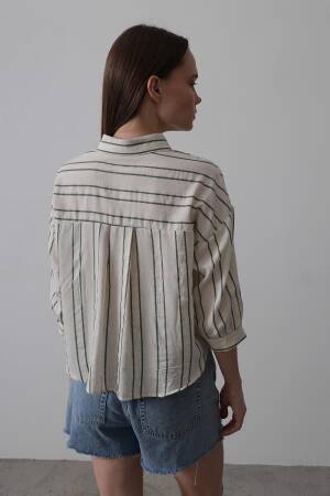Striped Short Shirt - Multicolor - Reyon - Globality Store - Women Clothes Wholesale Turkey