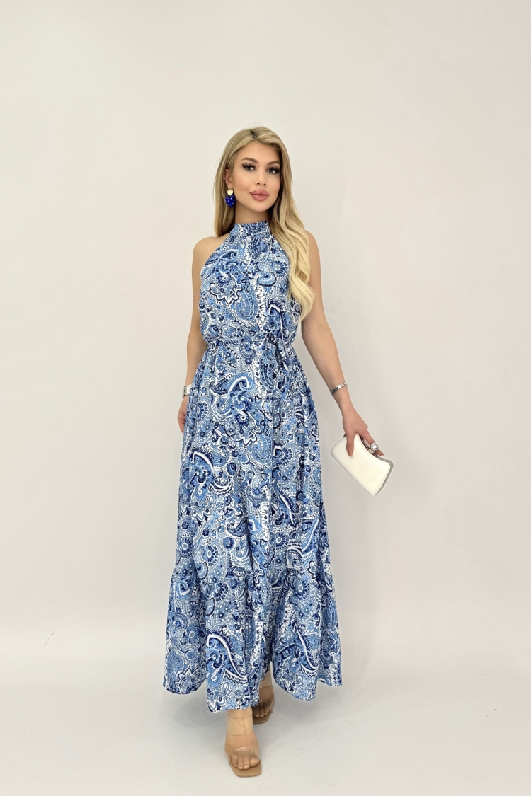 Printed Sleeveless Belted Wide Dress