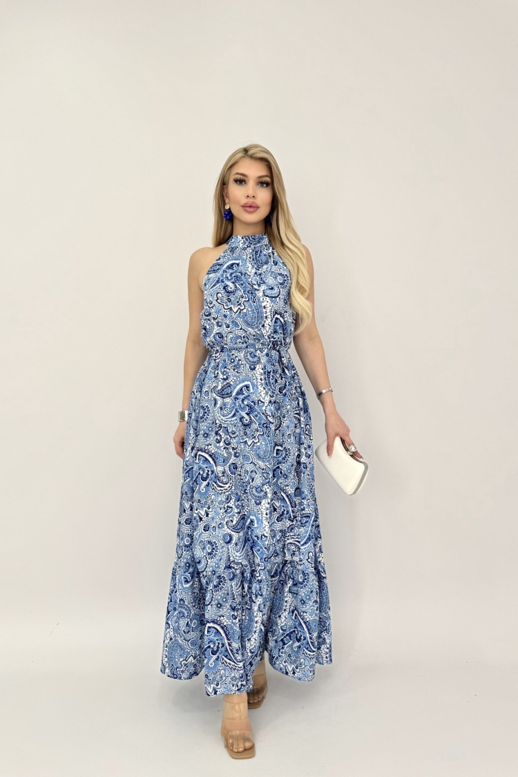 Printed Sleeveless Belted Wide Dress - Miss Janell - Globality Store - Women Clothes Wholesale Turkey