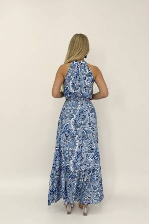 Printed Sleeveless Belted Wide Dress - Miss Janell - Globality Store - Women Clothes Wholesale Turkey