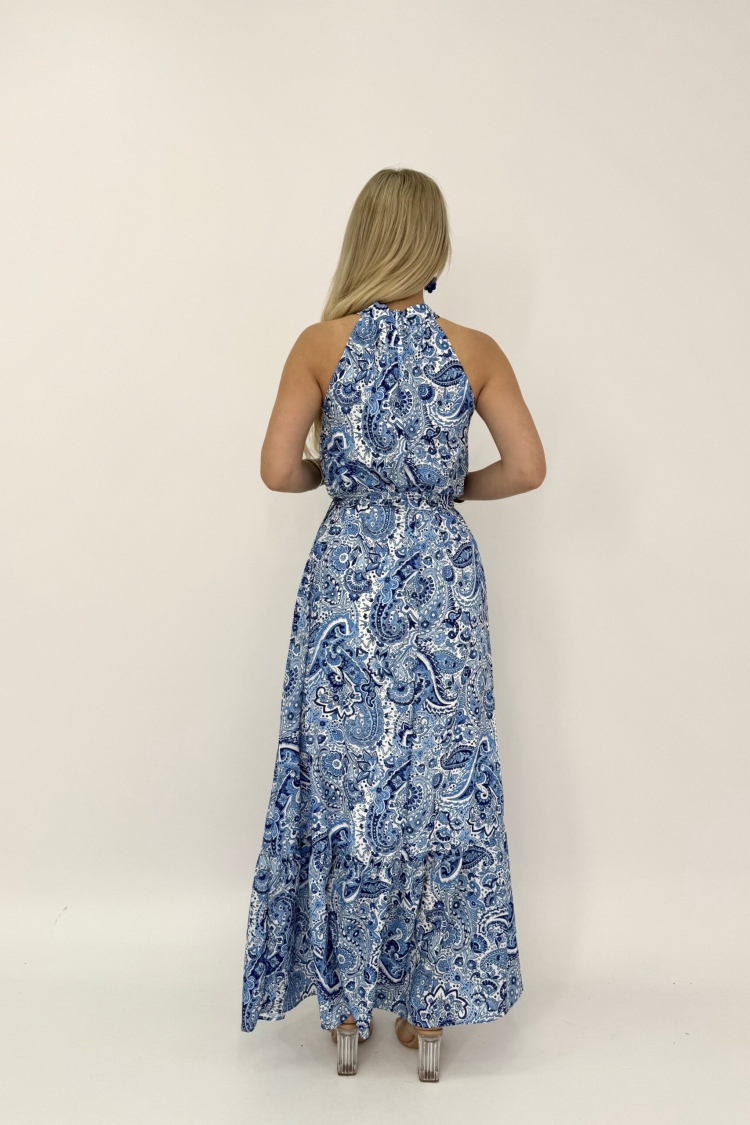 Printed Sleeveless Belted Wide Dress