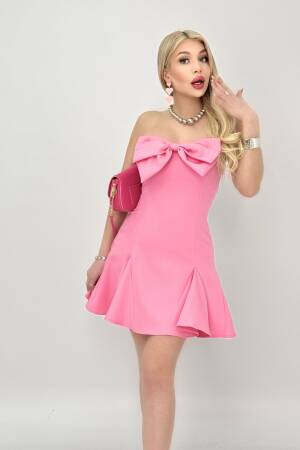 Front Bow Back Gown Short Dress - Miss Janell - Globality Store - Women Clothes Wholesale Turkey