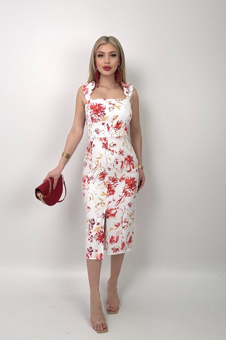 Digital Printed Balloon Strap Strapless Dress