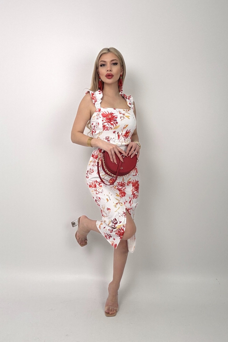 Digital Printed Balloon Strap Strapless Dress