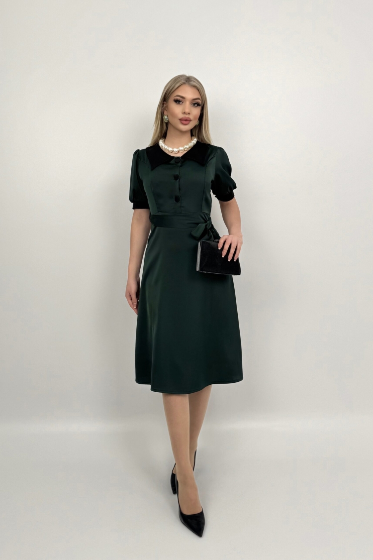 V Neck Garni Button Dress With Drawstring Belt - Miss Janell - Globality Store - Women Clothes Wholesale Turkey