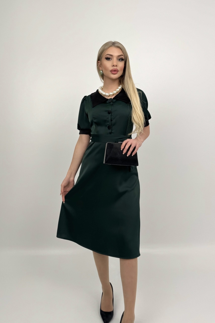 V Neck Garni Button Dress With Drawstring Belt