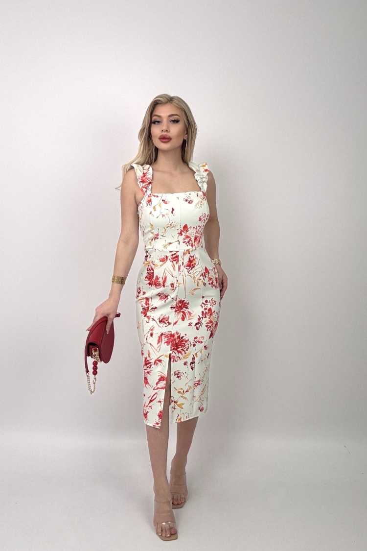 Digital Printed Balloon Strap Strapless Dress