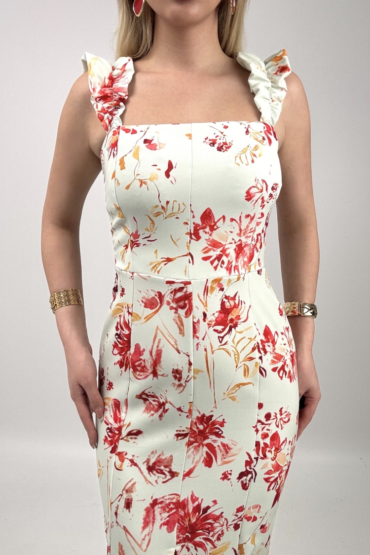 Digital Printed Balloon Strap Strapless Dress
