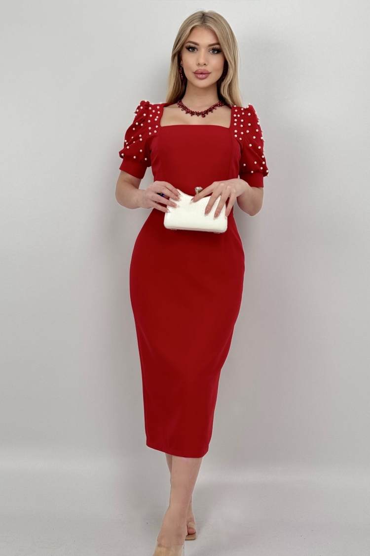 Pearl Striped Watermelon Sleeve Midi Dress