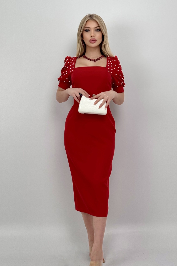 Pearl Striped Watermelon Sleeve Midi Dress