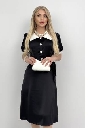 V Neck Garni Button Dress With Drawstring Belt - Miss Janell - Globality Store - Women Clothes Wholesale Turkey