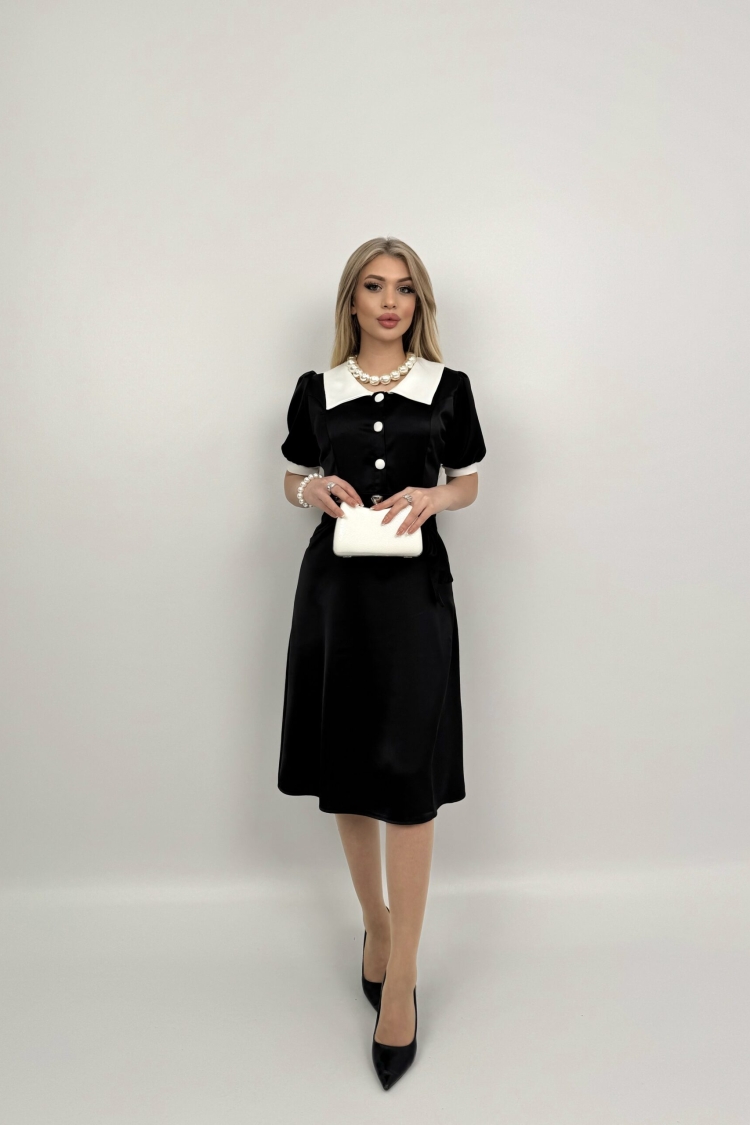 V Neck Garni Button Dress With Drawstring Belt - Miss Janell - Globality Store - Women Clothes Wholesale Turkey