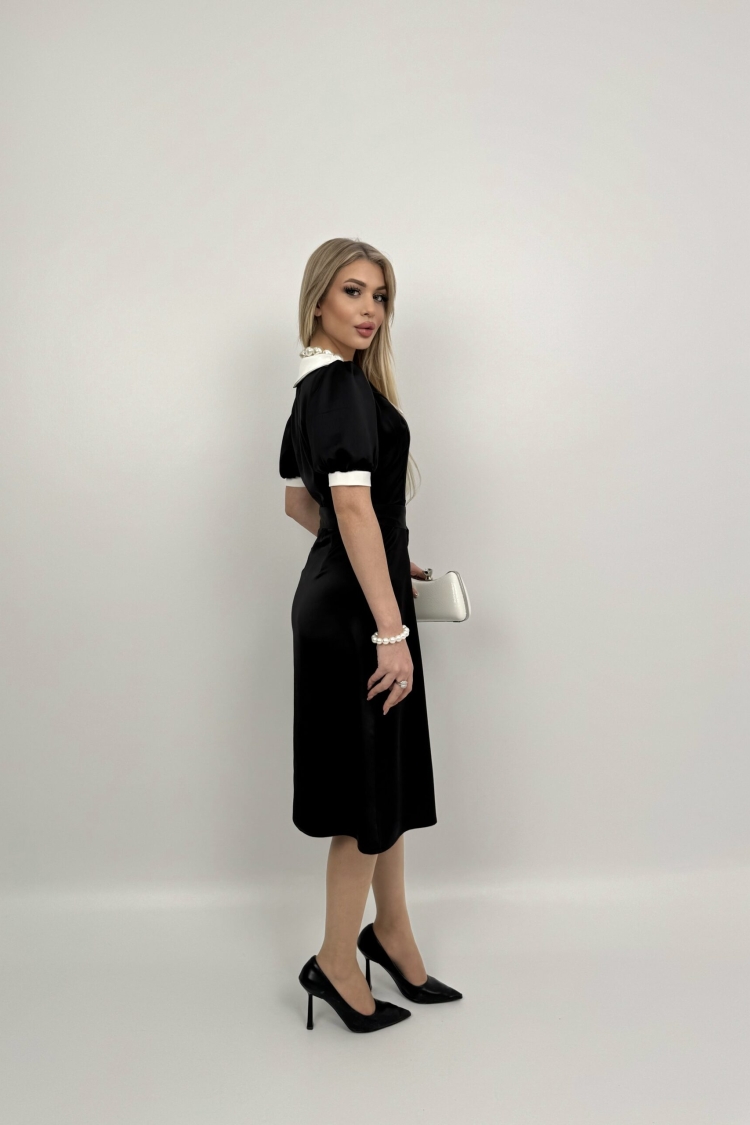 V Neck Garni Button Dress With Drawstring Belt