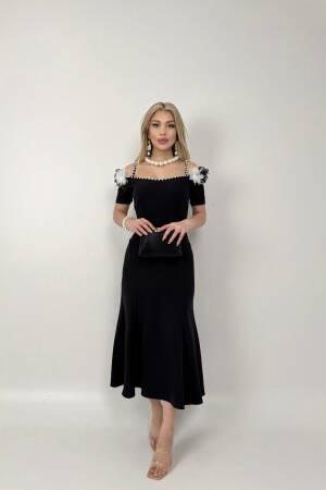 Pearl Detailed Sleeve Rose Hanger Dress - Miss Janell - Globality Store - Women Clothes Wholesale Turkey