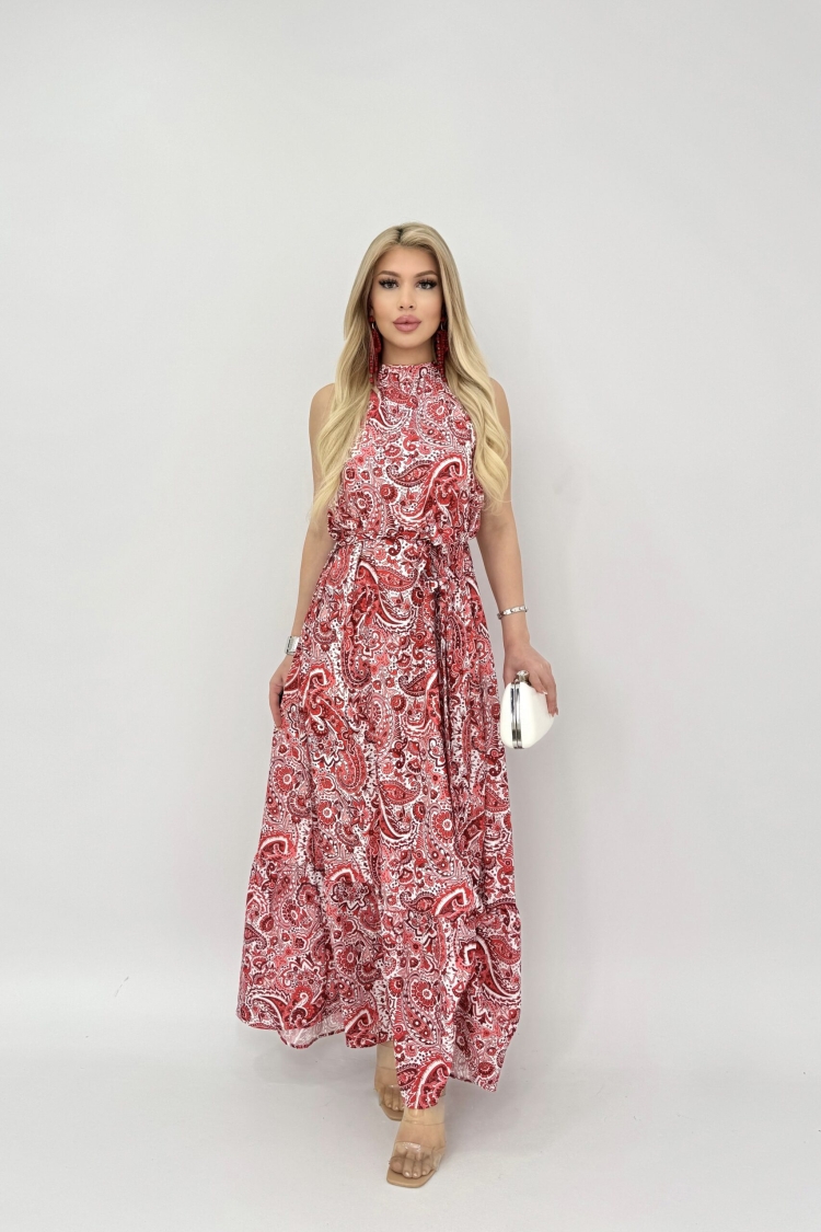 Printed Sleeveless Belted Wide Dress - Miss Janell - Globality Store - Women Clothes Wholesale Turkey