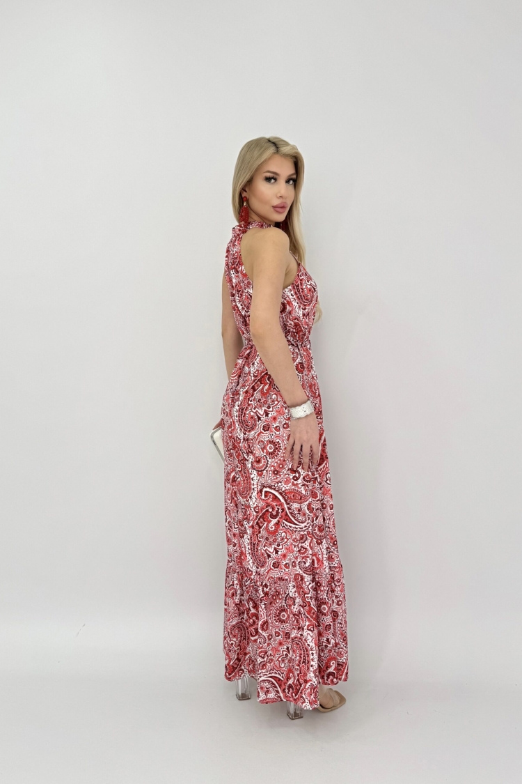 Printed Sleeveless Belted Wide Dress
