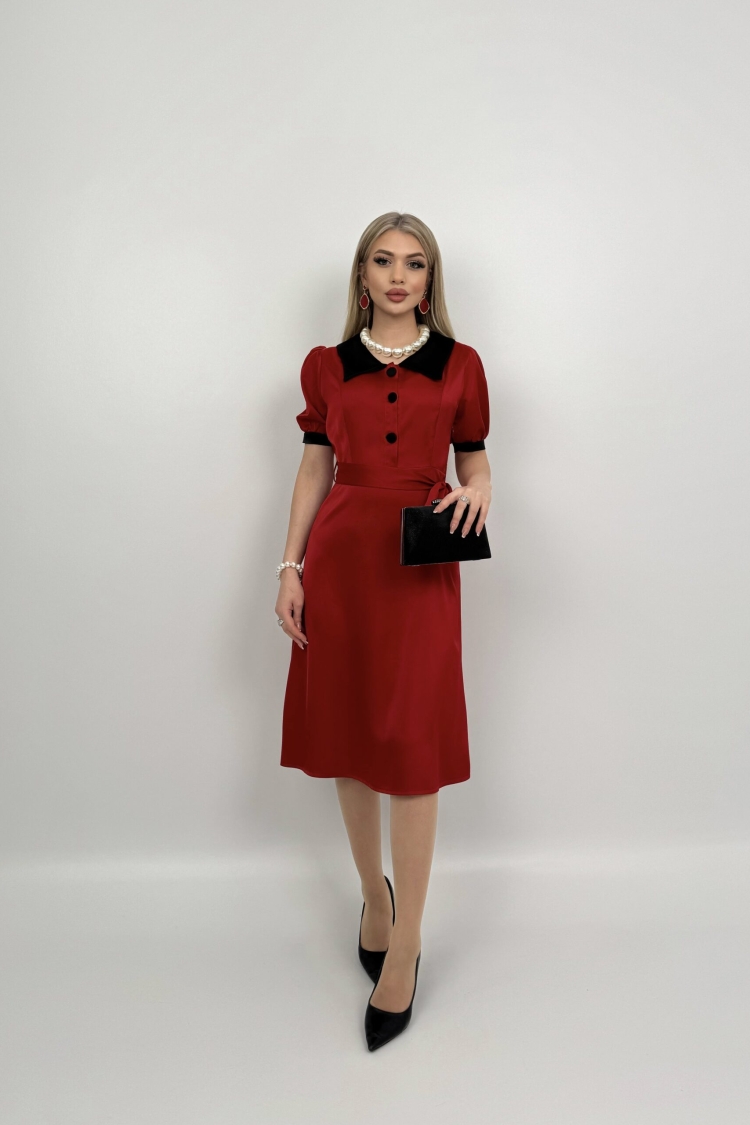 V Neck Garni Button Dress With Drawstring Belt - Miss Janell - Globality Store - Women Clothes Wholesale Turkey