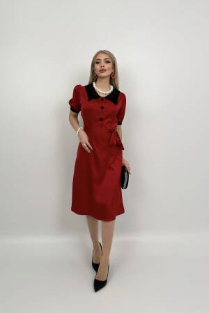 V Neck Garni Button Dress With Drawstring Belt - Miss Janell - Globality Store - Women Clothes Wholesale Turkey