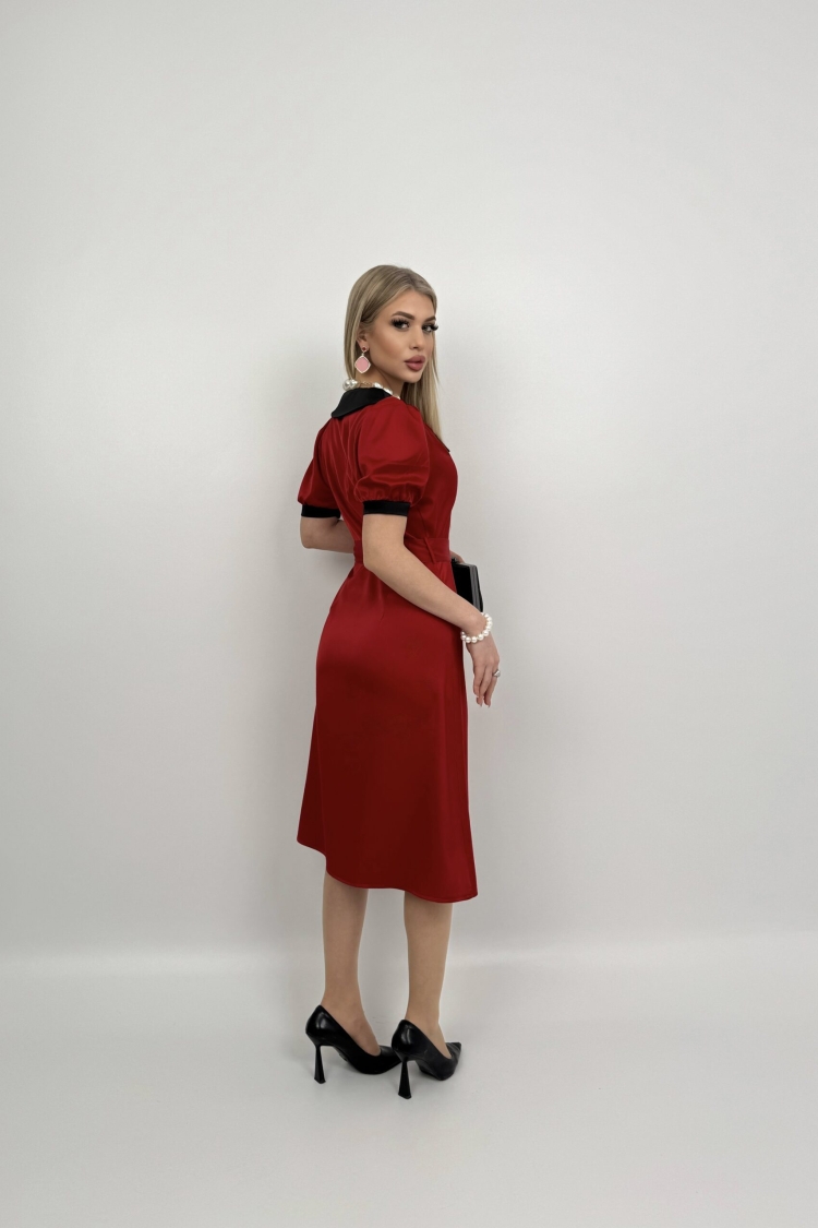 V Neck Garni Button Dress With Drawstring Belt