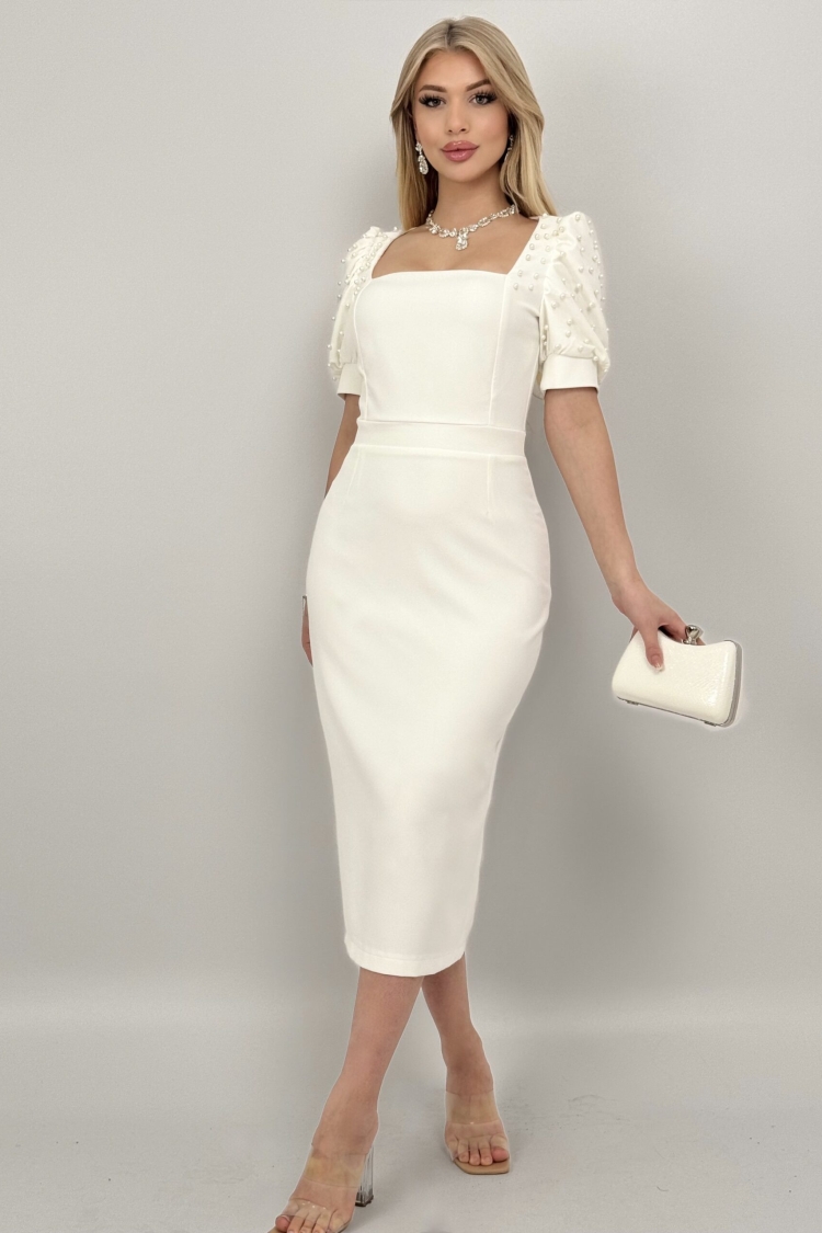 Pearl Striped Watermelon Sleeve Midi Dress