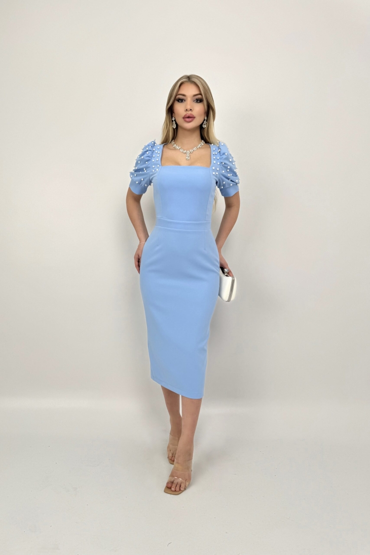 Pearl Striped Watermelon Sleeve Midi Dress