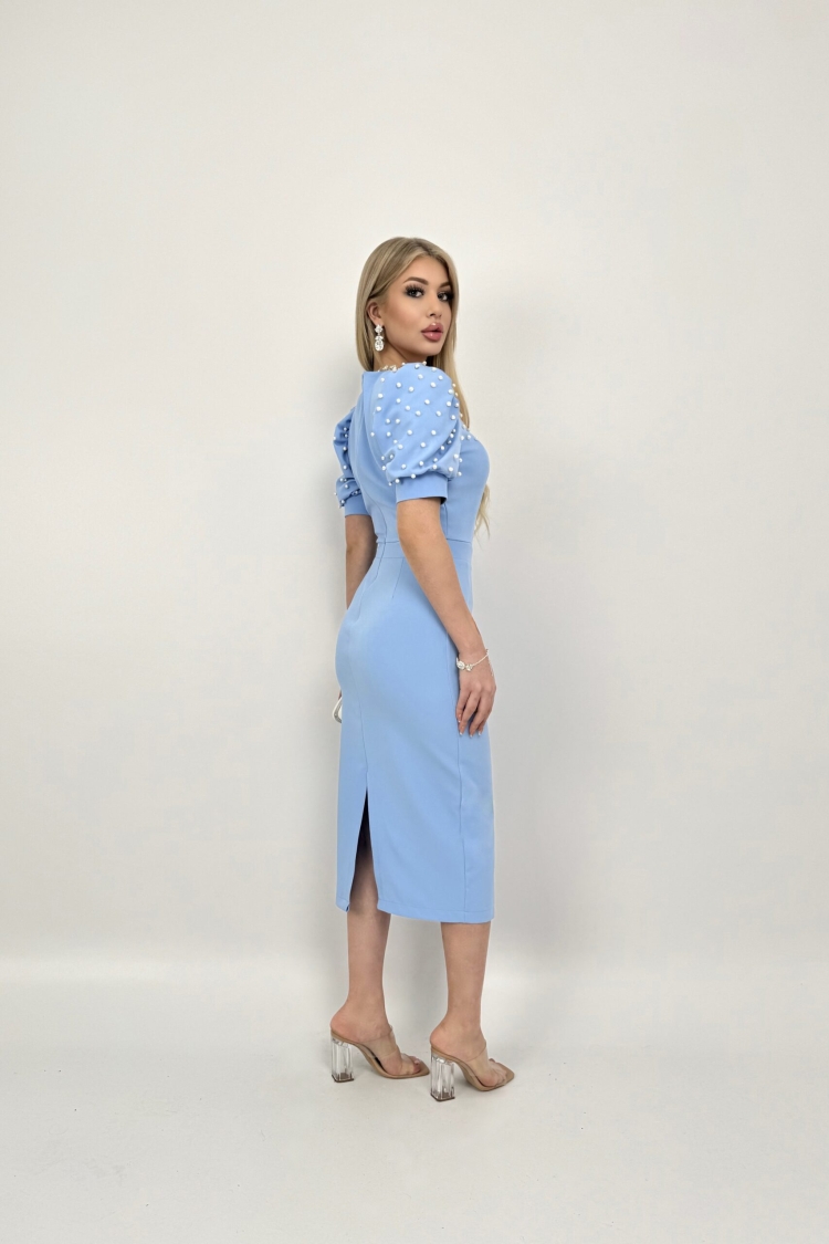 Pearl Striped Watermelon Sleeve Midi Dress