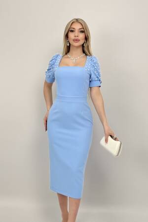 Pearl Striped Watermelon Sleeve Midi Dress - Miss Janell - Globality Store - Women Clothes Wholesale Turkey