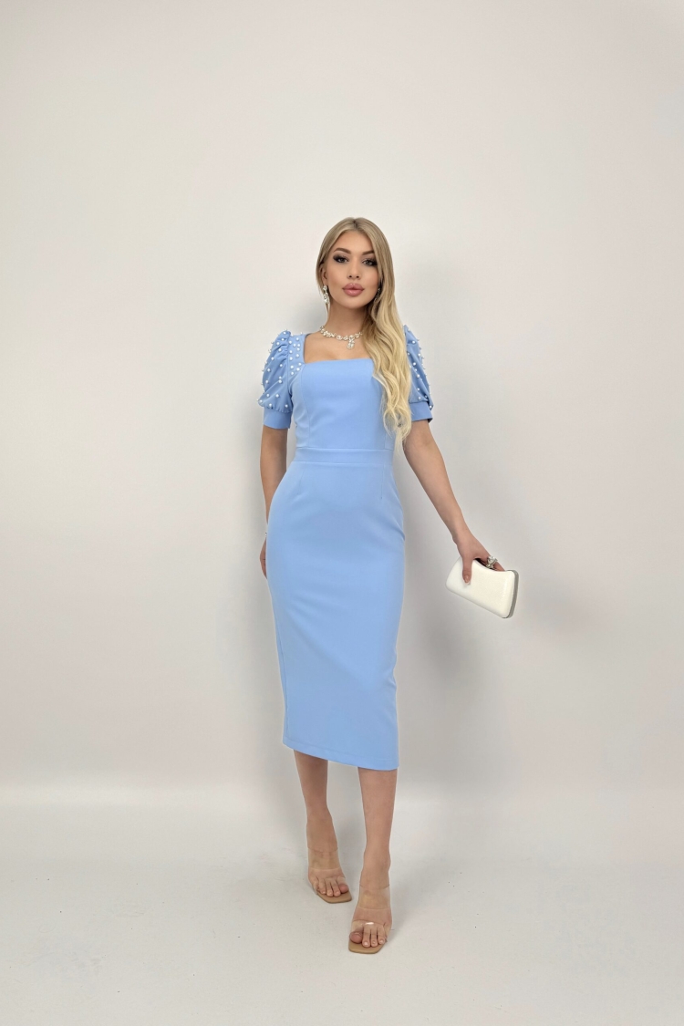 Pearl Striped Watermelon Sleeve Midi Dress - Miss Janell - Globality Store - Women Clothes Wholesale Turkey