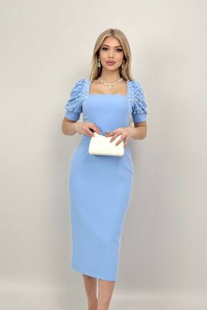 Pearl Striped Watermelon Sleeve Midi Dress - Miss Janell - Globality Store - Women Clothes Wholesale Turkey