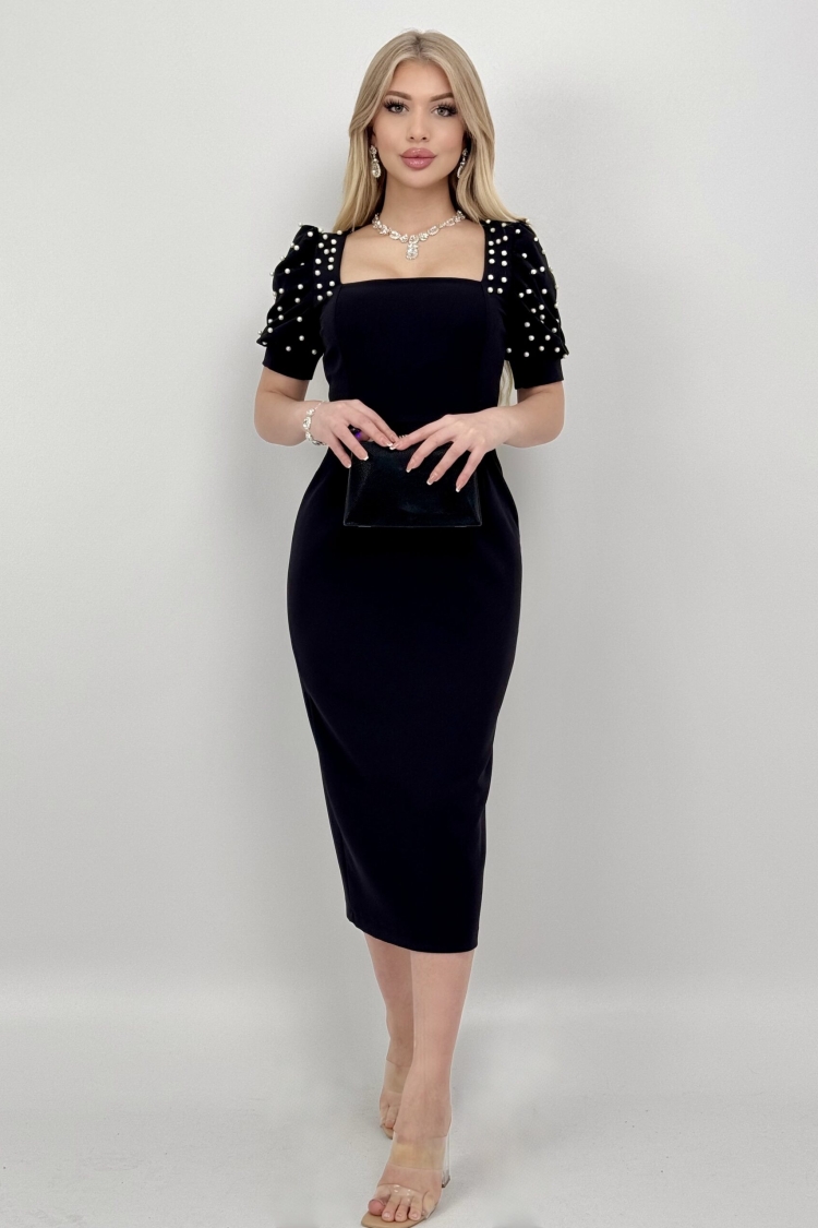 Pearl Striped Watermelon Sleeve Midi Dress