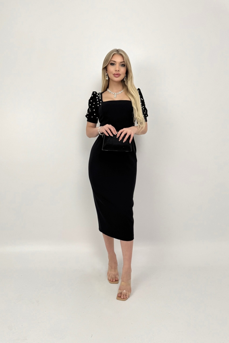 Pearl Striped Watermelon Sleeve Midi Dress - Miss Janell - Globality Store - Women Clothes Wholesale Turkey