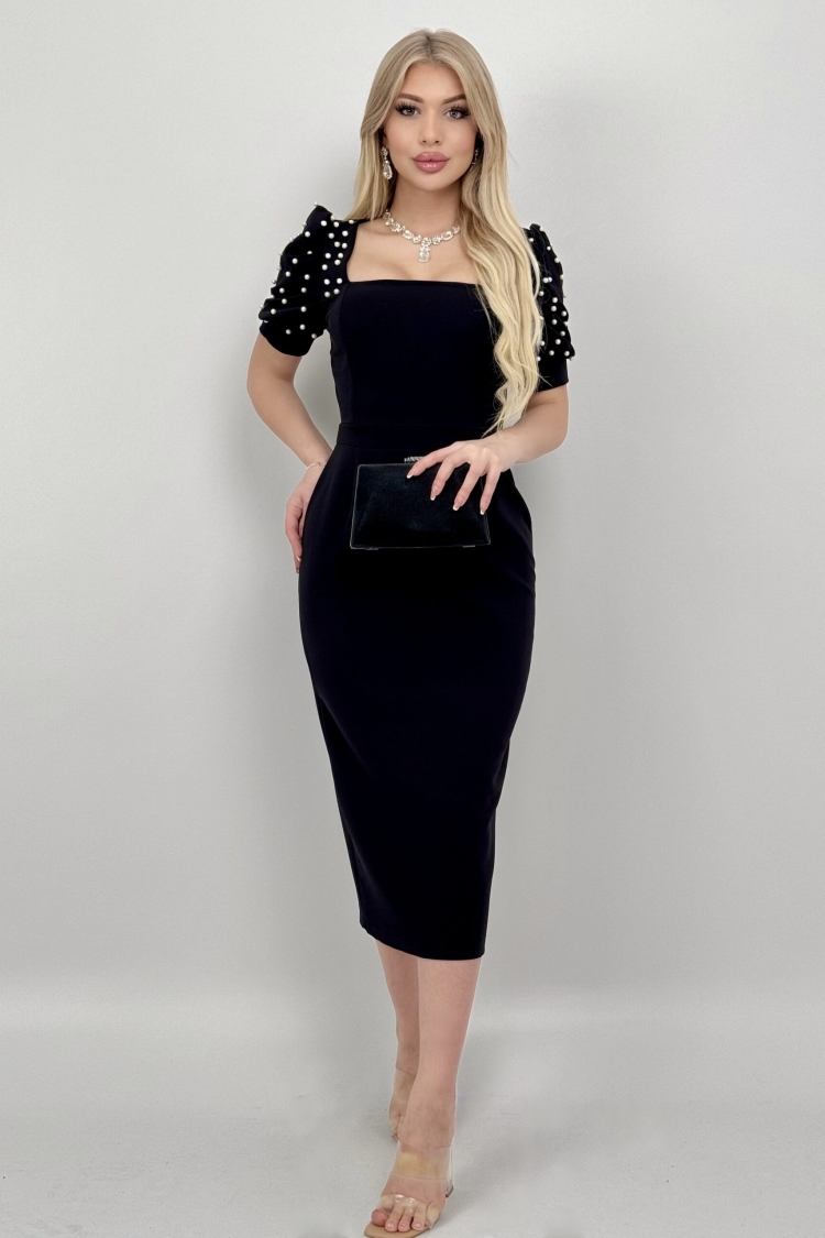 Pearl Striped Watermelon Sleeve Midi Dress