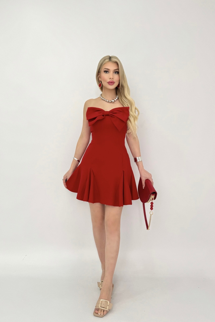 Front Bow Back Gown Short Dress - Miss Janell - Globality Store - Women Clothes Wholesale Turkey