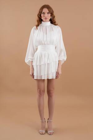 Draped Chiffon Turtleneck Mini Dress - Juste - Globality Store - Women Clothes Wholesale Turkey