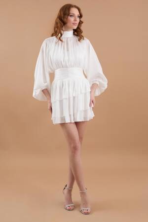 Draped Chiffon Turtleneck Mini Dress - Juste - Globality Store - Women Clothes Wholesale Turkey